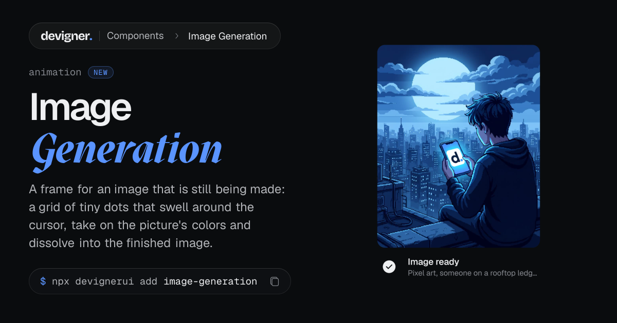 Image Generation: Animated React Component · Devigner UI