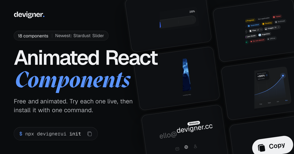 Animated React Components for Tailwind CSS · Devigner UI